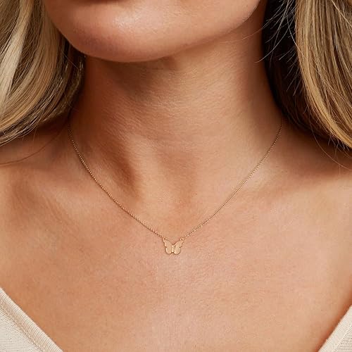 Voduim Gold Butterfly Necklace for Women, 14k Plated Dainty Gold Butterfly Necklaces for Women Trendy Simple Gold Butterfly Pendant Necklace Cute Necklace Gold Jewelry for Women