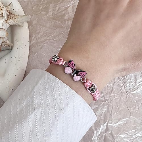 Meztole Always Believe in Yourself Butterfly Bracelet Adjustable String Butterfly Charm Purple Bracelets for Women,Hand Woven Lucky Bracelet Butterfly Jewelry Friendship Present for Women (Purple)