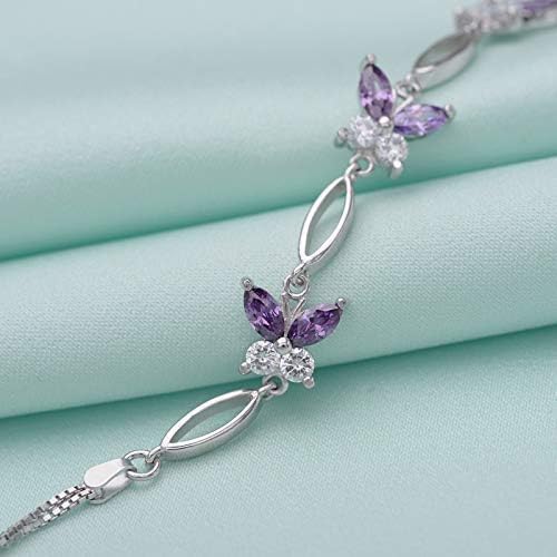 Nieboa S925 Sterling Silver Purple Butterfly Bracelets for Women,Anniversary Jewelry Gift for Women Mother Wife friend(Purple)