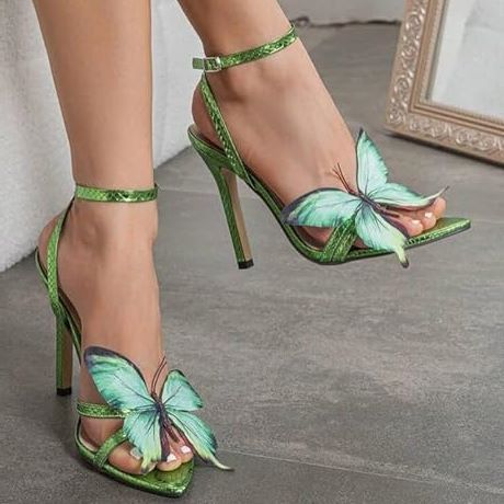 MissHeel Green Butterfly Heels for Women Ankle Strap Stiletto Heels with Butterfly High Heel Shoes Butterfly Wedding Heels Prom Shoes Size 8.5