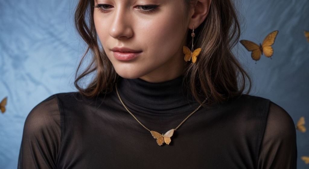 mujer con Collar de Mariposa